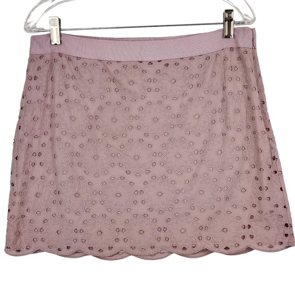 j. Crew Skirt Size 10 Pink Floral Crochet Eyelets Cut-Outs Lined 100% Cotton - Picture 1 of 9